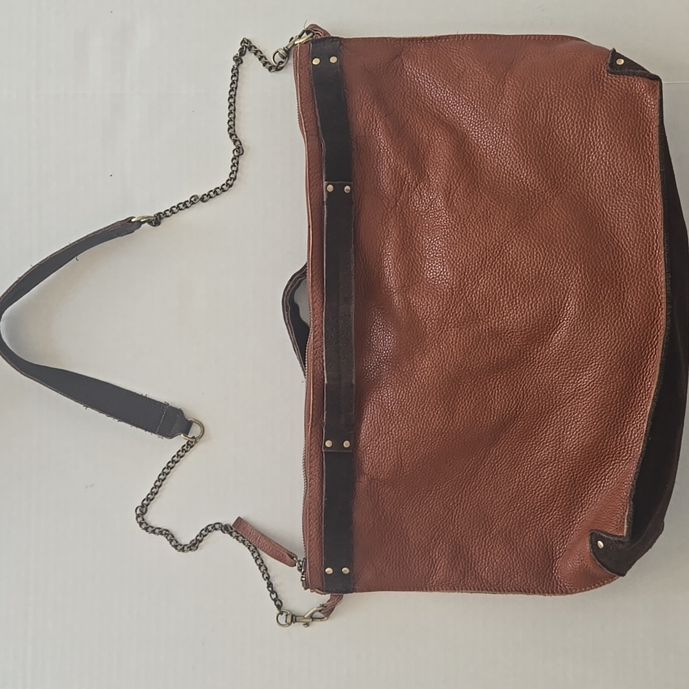JO Handbag Large Two-Tone Leather & Suede Shoulder Bag